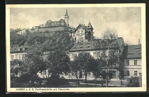 AK Aussig / Usti, Restaurant Ferdinandshöhe mit Elbestrasse