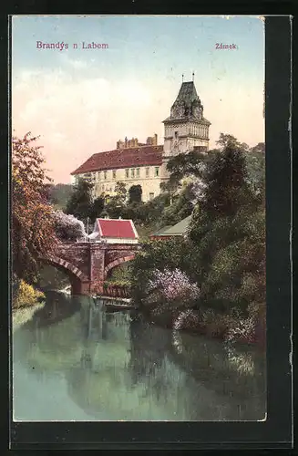 AK Alt Bunzlau / Stara Boleslav / Brandeis (NL), Zámek, Schloss im Frühling