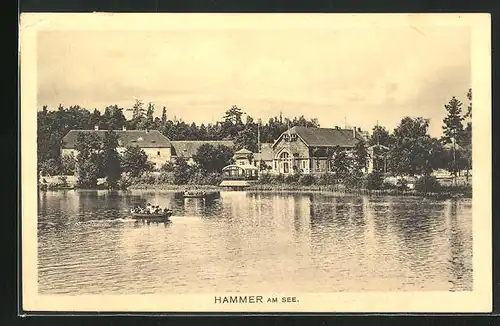 AK Hammer Am See / Hamr Na Jezere, Gasthaus mit Terrasse, Ruderboot