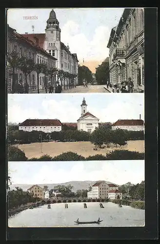 AK Theresienstadt / Terezin, Strassenpartie im Stadtkern, Kirche