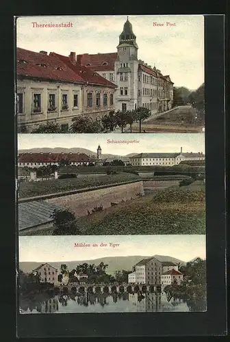 AK Theresienstadt / Terezin, Neue Post, Mühlen an der Eger