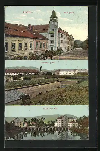 AK Theresienstadt / Terezin, Nová posta, Hradebni partie, Mlyny nad Ohri