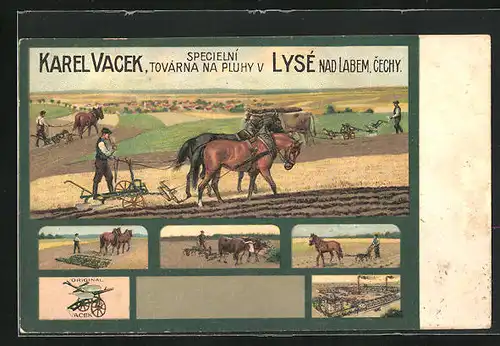Lithographie Lissa / Lysa, Karel Vacek, Specielni Továrna na Pluhy, Landwirtschaft