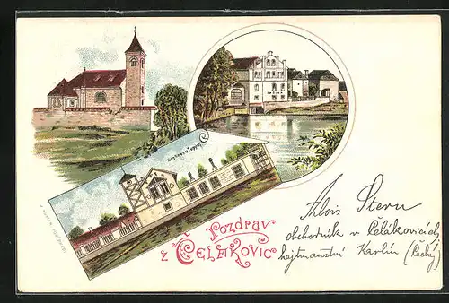 Lithographie Celakovice, Hostinec u Tupých, Kostel