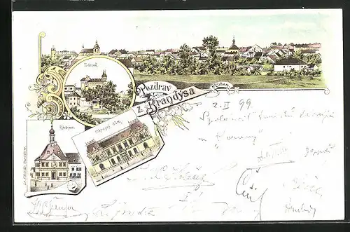 Lithographie Brandys n. L., Zámek, Okresni dum, Radnice