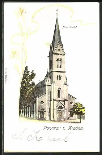 Lithographie Kladno, Novy Kostel, Neue Kirche