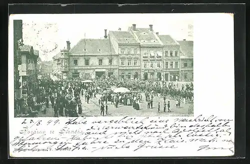 AK Schlan / Slany, Namesti, Reges Treiben auf dem Markt