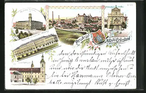 Lithographie Jung Bunzlau / Mlada Boleslav, Stare mesto, Kasarna c.k. Zemske obrany