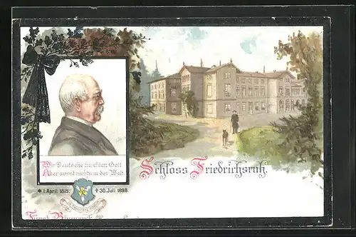 Lithographie Friedrichsruh, Ansicht Schloss, Fürst Bismarck