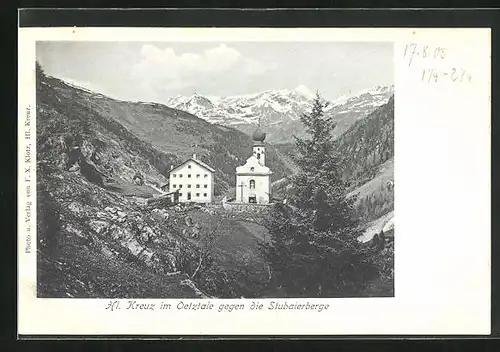 AK Sölden, Hl. Kreuz im Oetztale gegen die Stubaierberge