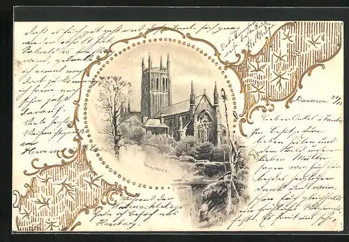 Präge-AK Worcester, Blick auf Kathedrale