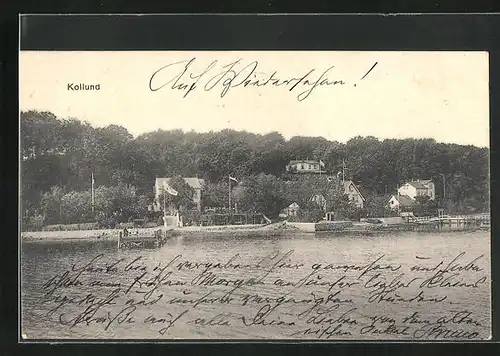 AK Kollund, Blick auf Häuser am See