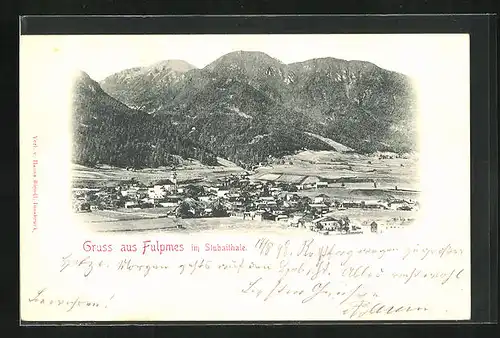 AK Fulpmes /Stubaithal, Blick auf Ort mit Bergen im Hintergrund