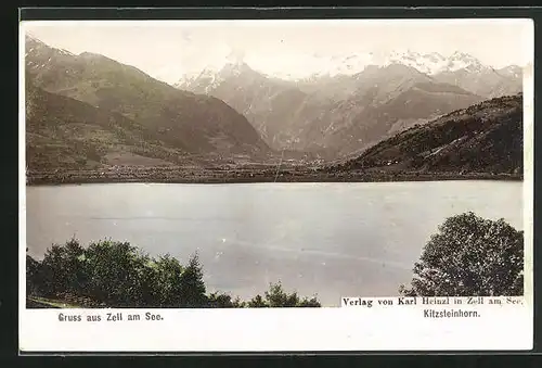 AK Zell am See, Blick über den See mit Kitzsteinhorn