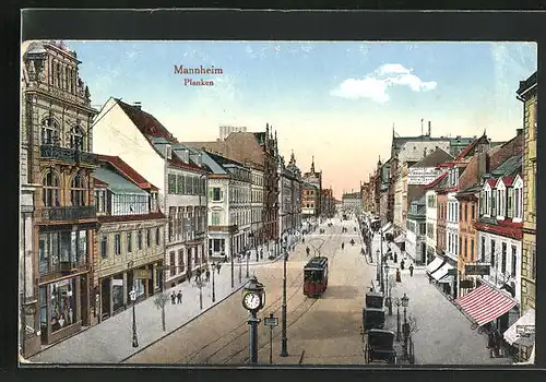 AK Mannheim, Geschäfte an der Planken, Einkaufsstrasse