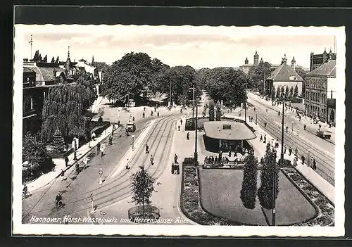 AK Hannover, Horst-Wesselplatz und Herrenhäuser Allee, Strassenpartie