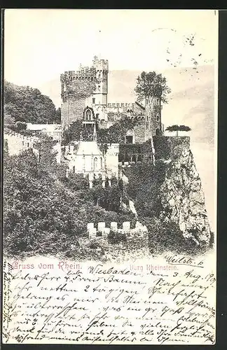 AK Trechtingshausen /Rhein, Blick auf Burg Rheinstein