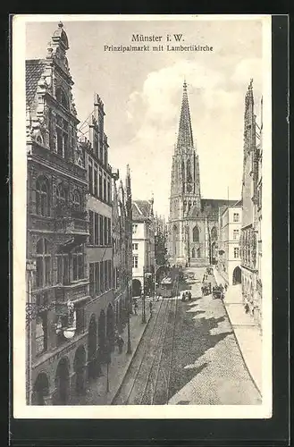 AK Münster i. W., Prinzipalmarkt mit Lambertikirche