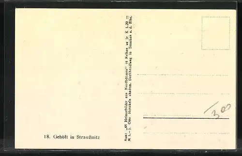 AK Straussnitz, Ochsengespann auf einem Gehöft