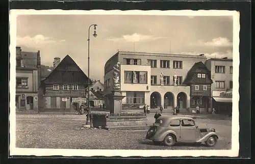 AK Zelezny Brod /Eisenbrod, Kasna se sochou Panny Marie, Namesti