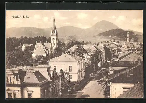 AK Haida, Blick über die Dächer der Stadt, Kirche