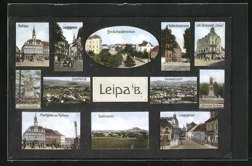 AK Leipa / Ceska Lipa, Rathaus, Langegasse, Café-Restaurant Union