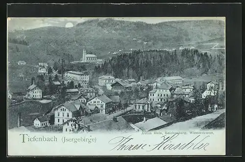 Mondschein-AK Tiefenbach /Isergebirge, Blick auf den Ort