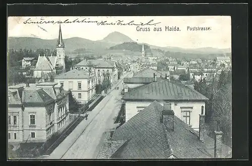 AK Haida in Böhmen, Blick auf die Poststrasse