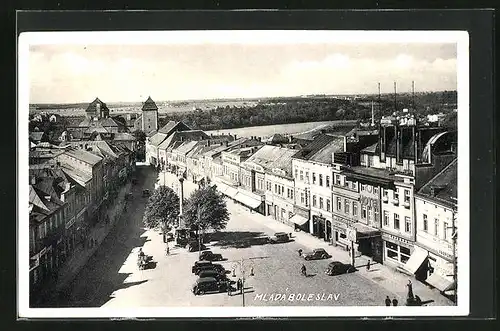 AK Jung Bunzlau / Mlada Boleslav, Strassenpartie aus der Vogelschau