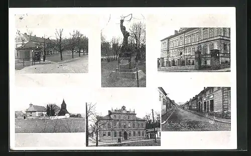 AK Libusín, Ansicht einer Strassenpartie, Denkmal und Kirche