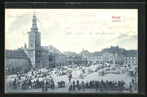 AK Schlan / Slany, Námesti, Blick auf den Marktplatz