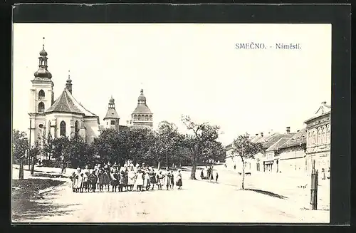 AK Smecno, Námesti, Blick auf den Marktplatz