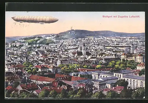 AK Stuttgart, Zeppelin über der Stadt