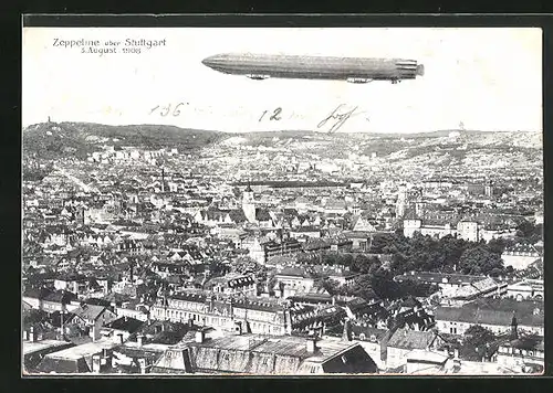 AK Stuttgart, Zeppelin über der Stadt