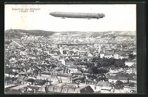 AK Stuttgart, Zeppelin über der Stadt