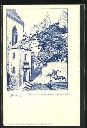 AK Marburg, Blick von der luther. Kirche nach dem Schloss