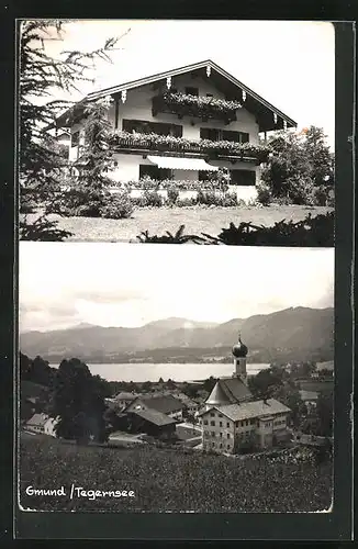 AK Gmund /Tegernsee, Ortsansicht und Pension-Haus