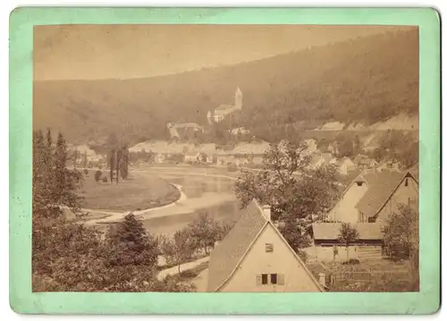Fotografie G. G. Lange, Darmstadt, Ansicht Zwingenberg, Flusspartie mit Burg