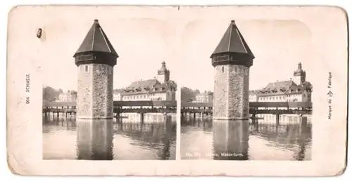 Stereo-Fotografie unbekannter Fotograf, Ansicht Luzern, Blcik zum Ort mit Wasserturm