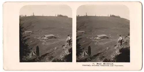 Stereo-Fotografie NPG. Berlin-Steglitz, Ansicht Schliersee, Blick auf die Gindelalp mit Bergsteiger