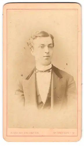 Fotografie Edmund Behncke, Schwerin i. M., Wismarsche Str. 26, Portrait junger Mann im Anzug mit Fliege