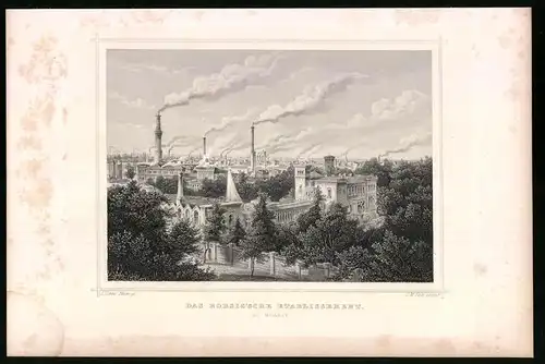 Stahlstich Berlin-Moabit, Borsig`sches Etablissement, aus Die deutsche Kaiserstadt von Robert Springer, Darmstadt 1876