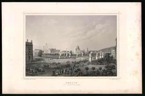 Stahlstich Berlin, Schlossbrücke, aus Die deutsche Kaiserstadt von Robert Springer, Darmstadt 1876, 17 x 25cm