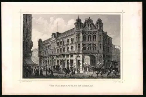 Stahlstich Berlin, Kaiserpassage mit Passanten, aus Die deutsche Kaiserstadt von Robert Springer, Darmstadt 1876