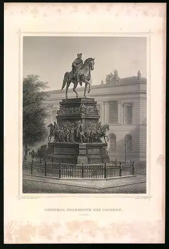 Stahlstich Berlin, Denkmal Friedrich des Grossen, aus Die deutsche Kaiserstadt von Robert Springer, Darmstadt 1876