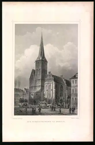 Stahlstich Berlin, Nikolaikirche, aus Die deutsche Kaiserstadt von Robert Springer, Darmstadt 1876, 17 x 25cm