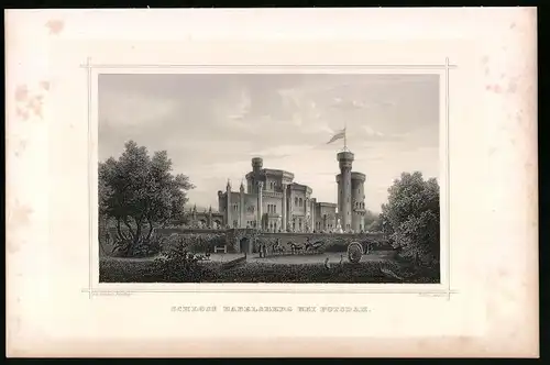 Stahlstich Potsdam, Schloss Babelsberg, aus Die deutsche Kaiserstadt von Robert Springer, Darmstadt 1876, 17 x 25cm