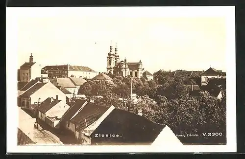 AK Zlonice, Teilansicht mit Blick auf Kirche