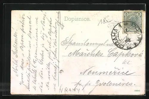 AK Vrany, Ortsansicht vom Wald aus