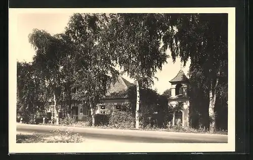 AK Písková Lhota, Haus an Strasse, Kleiner Turm